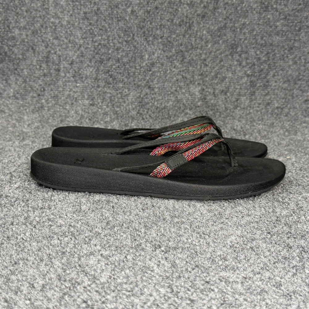 Teva Azure 2 Strap Sandals Women 9 Colorful Rainbow Black Thong Beach Flip Flops